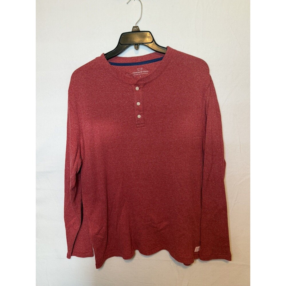 Vineyard Vines Med Waffle Henley Men's Long Sleeve Pullover Casual Tee Shirt Red